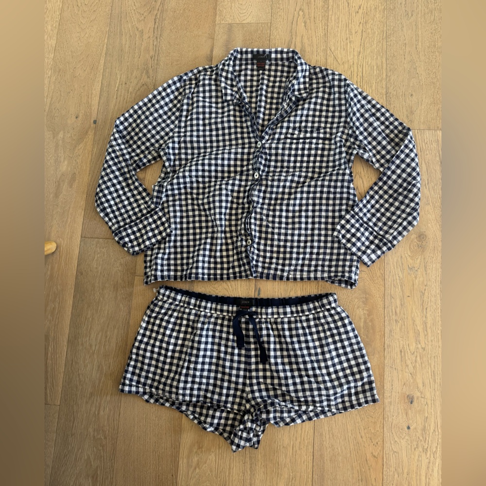 J. Crew Navy and White Check Pajama Set